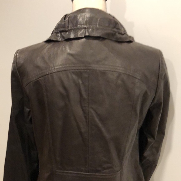Cole Haan Women's Espresso  Lambskin Leather Hidden Button Down Jacket Coat Sz M - Picture 9 of 17